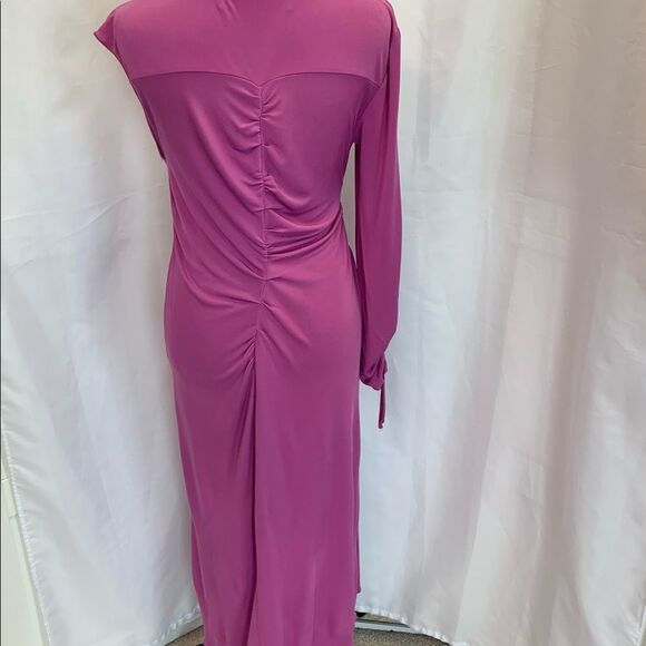 ZARA purple magenta Cinched Asymmetric One Sleeve Dress Sz M/L NWT - Picture 6 of 16